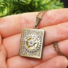 Steampunk Locket Necklace Rectangle Watch Parts Gears Pendant Necklace Jewelry