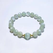 天然礦石 綠月光 9 mm 貓眼綠紋石 925純銀 手鍊