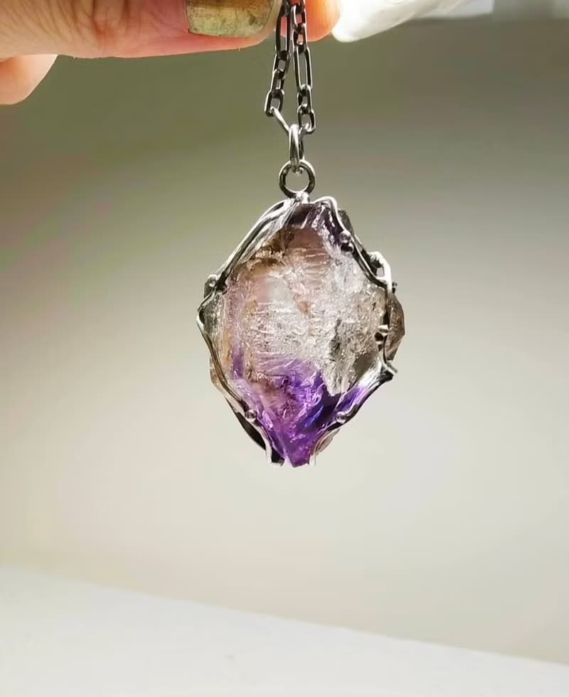 水膽紫水晶原礦 金工手作墜子