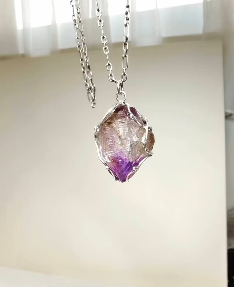 水膽紫水晶原礦 金工手作墜子