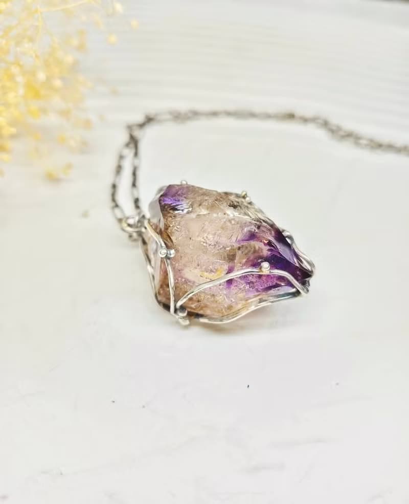 水膽紫水晶原礦 金工手作墜子