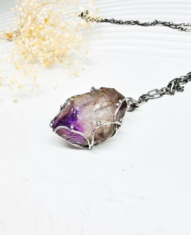 水膽紫水晶原礦 金工手作墜子