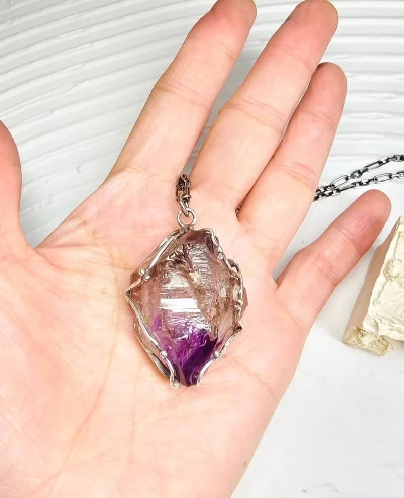 水膽紫水晶原礦 金工手作墜子