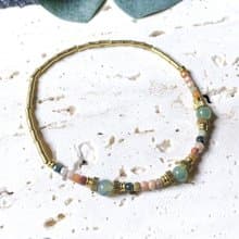 VIIART。碎花布。阿拉善水草瑪瑙黃銅手環|天然石彩玉日系手鍊