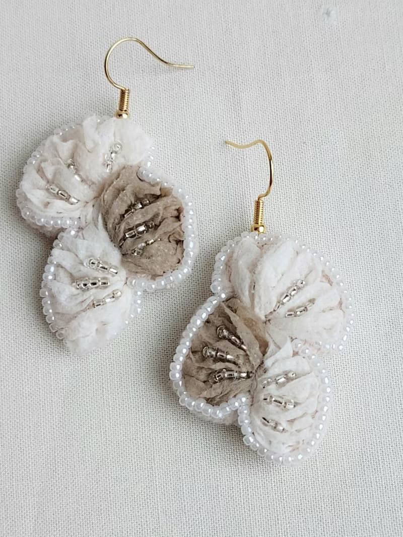 紗線耳環　cotton coral