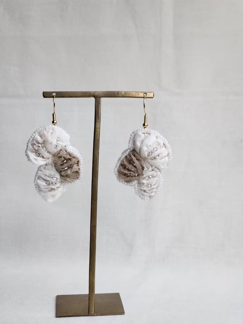 紗線耳環　cotton coral