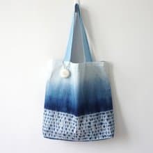 S.A x Straw 藍染麥桿抽象水彩托特包