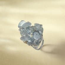 淺藍色水晶活口戒指 隨形標本原石 冰透藍色水晶手工指環 S925銀