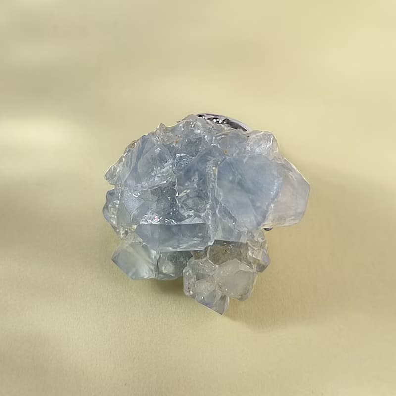 淺藍色水晶活口戒指 隨形標本原石 冰透藍色水晶手工指環 S925銀