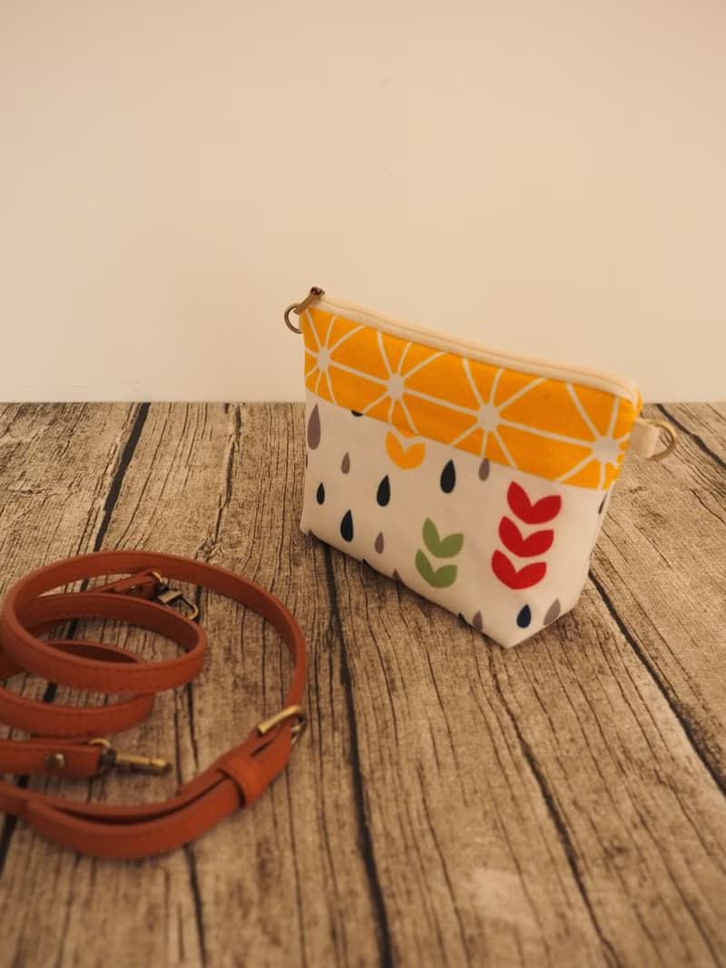 手工縫製托特側肩包帆布手袋化妝袋 黃色拼布彩色水滴圖案