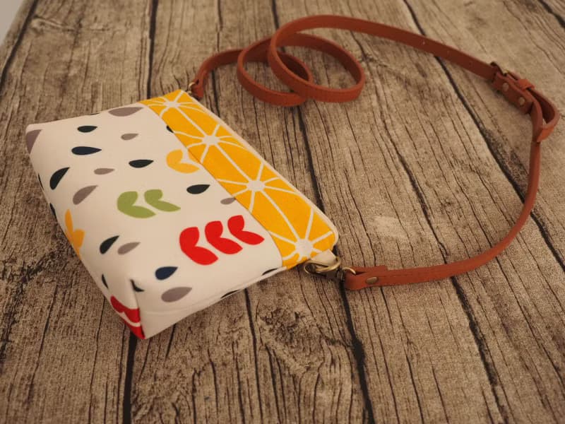 手工縫製托特側肩包帆布手袋化妝袋 黃色拼布彩色水滴圖案