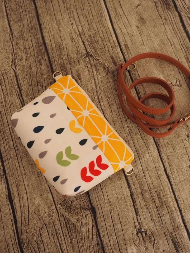 手工縫製托特側肩包帆布手袋化妝袋 黃色拼布彩色水滴圖案