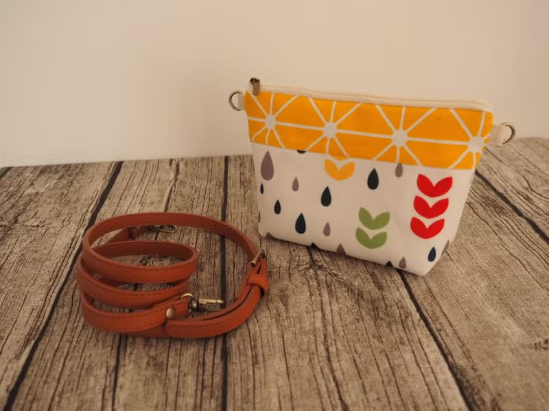 手工縫製托特側肩包帆布手袋化妝袋 黃色拼布彩色水滴圖案