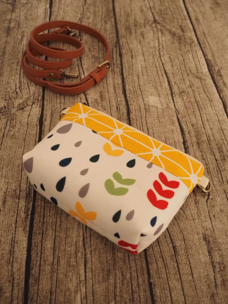 手工縫製托特側肩包帆布手袋化妝袋 黃色拼布彩色水滴圖案