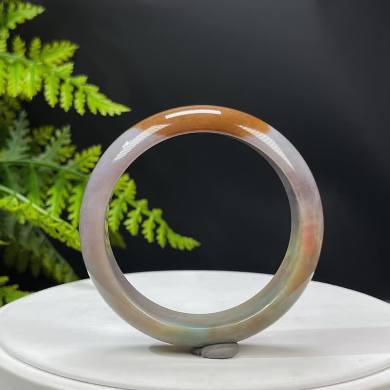 海洋碧玉手鐲 53MM 冰潤高瓷玉化香芋紫飄綠天眼玉髓手環 顯氣質