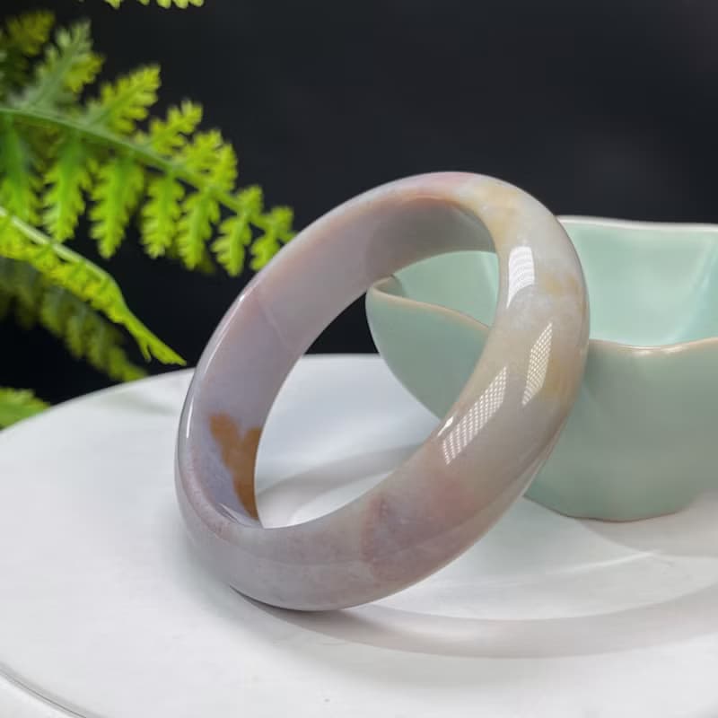 海洋碧玉手鐲 53MM 冰潤高瓷玉化香芋紫飄綠天眼玉髓手環 顯氣質