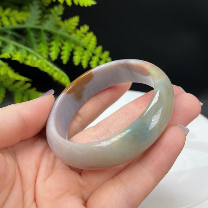 海洋碧玉手鐲 53MM 冰潤高瓷玉化香芋紫飄綠天眼玉髓手環 顯氣質