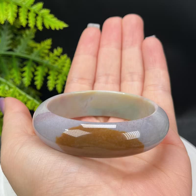 海洋碧玉手鐲 53MM 冰潤高瓷玉化香芋紫飄綠天眼玉髓手環 顯氣質