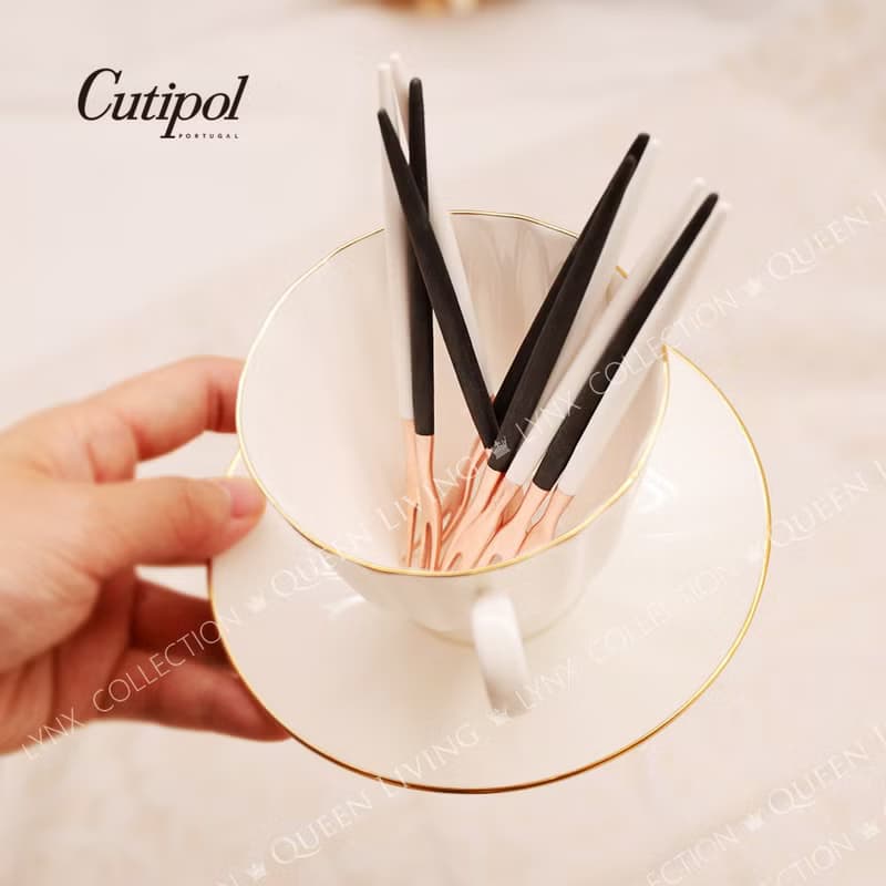 葡萄牙Cutipol GOA黑玫瑰金12cm迷你水果叉四件組