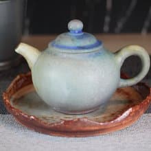 【送禮好物】200ml 柴燒孔雀藍 手拉坯茶壺 鶯歌名家葉敏祥作品