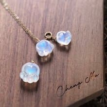 高透體月光石愛心貓爪爪 14kgf項鍊 情人節禮物