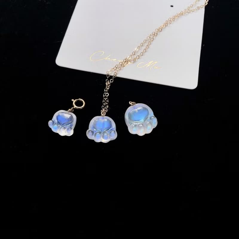 高透體月光石愛心貓爪爪 14kgf項鍊 情人節禮物