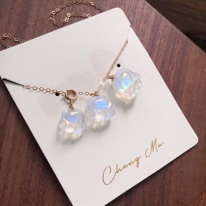 高透體月光石愛心貓爪爪 14kgf項鍊 情人節禮物