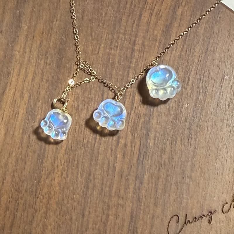 高透體月光石愛心貓爪爪 14kgf項鍊 情人節禮物