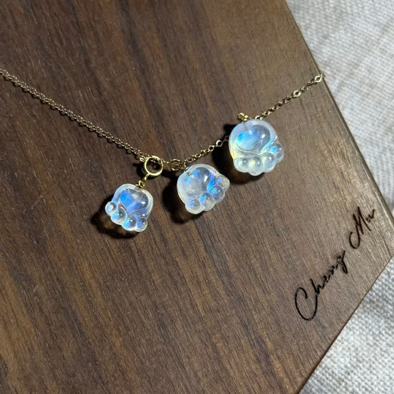 高透體月光石愛心貓爪爪 14kgf項鍊 情人節禮物