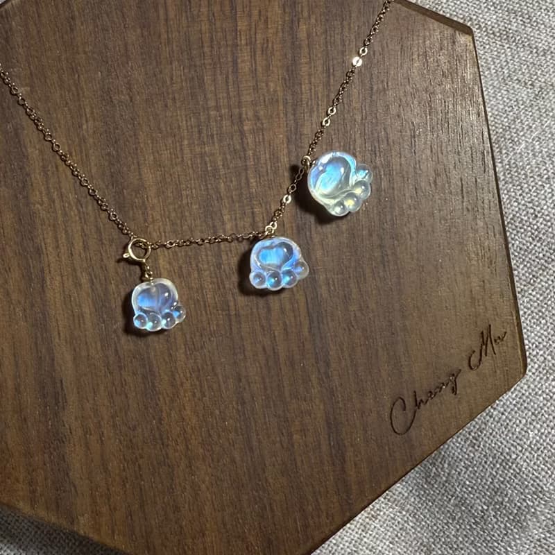 高透體月光石愛心貓爪爪 14kgf項鍊 情人節禮物