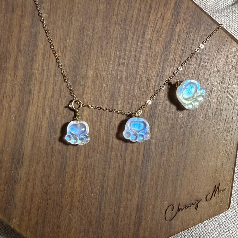 高透體月光石愛心貓爪爪 14kgf項鍊 情人節禮物