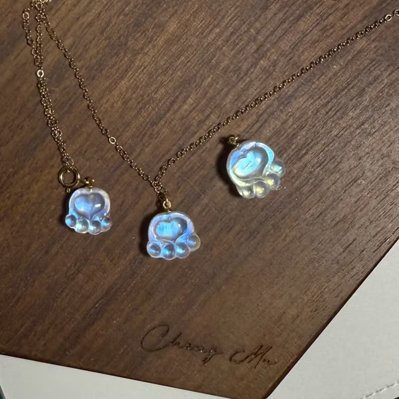 高透體月光石愛心貓爪爪 14kgf項鍊 情人節禮物