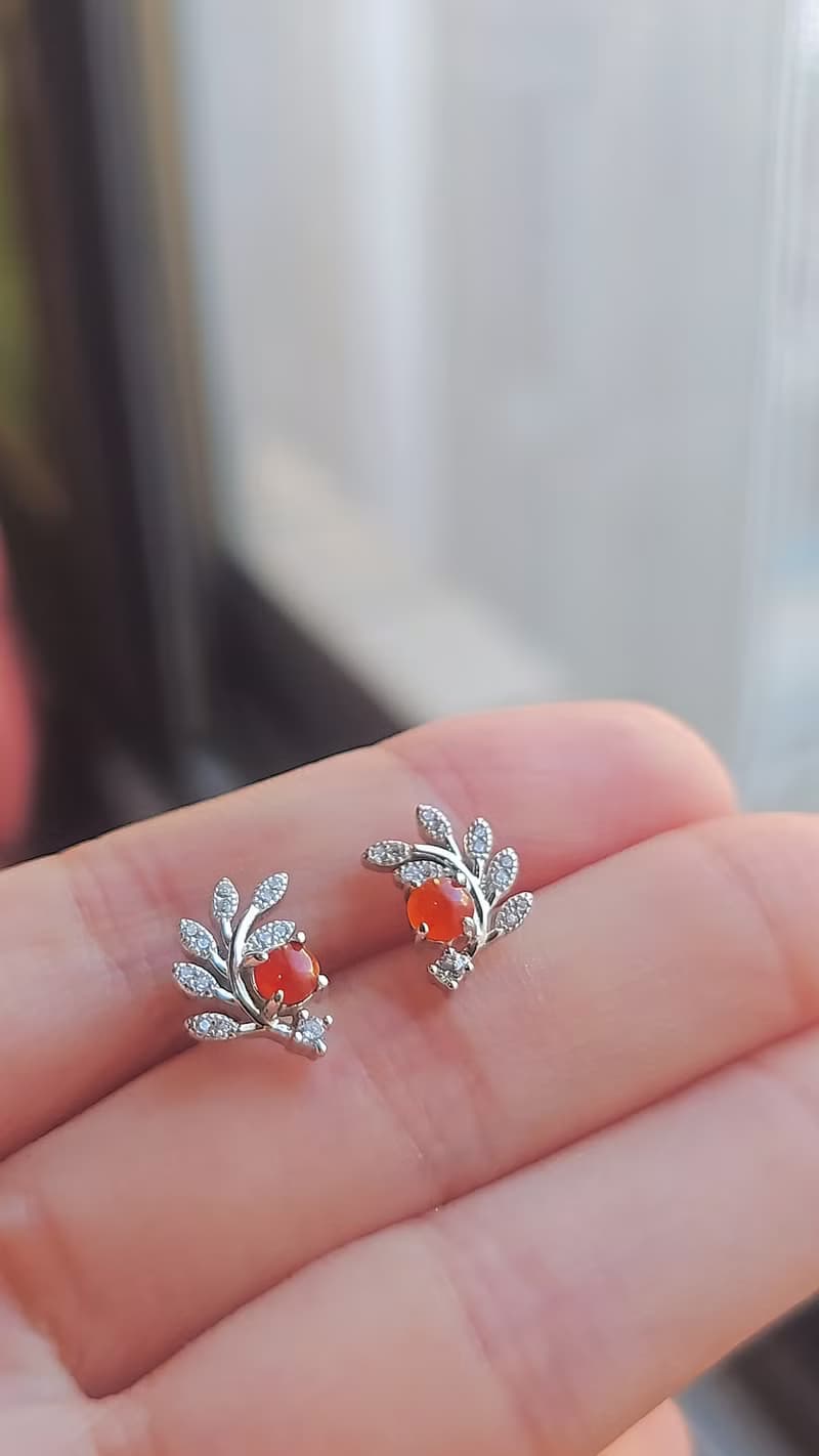 |好運•姻緣|A貨翡翠天然無燒冰紅翡蛋面4mm橄欖枝款耳環