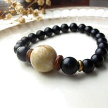 珠串設計手鍊 臺灣雪花玉+木化玉+黑曜/霧面可盤養/