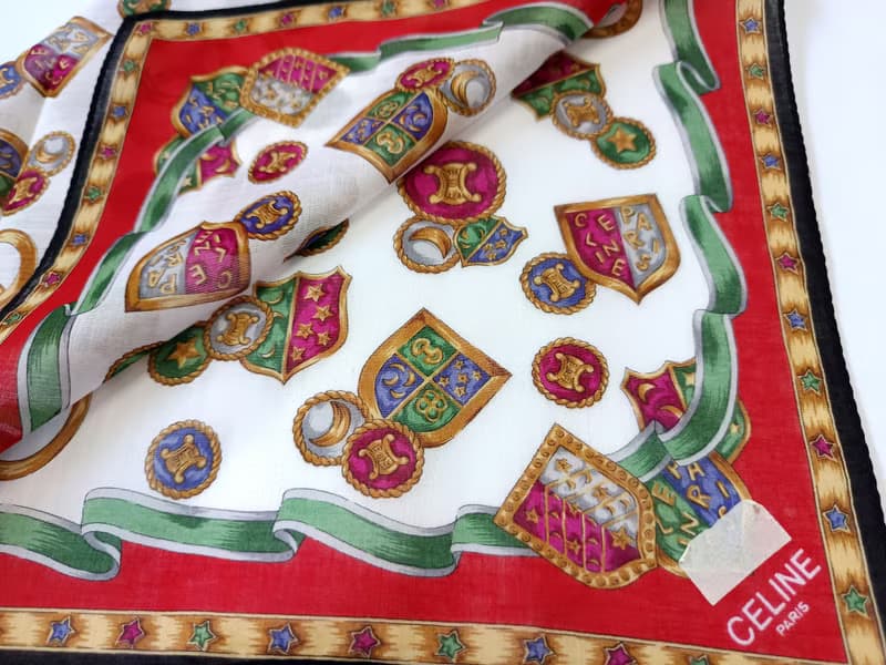 Celine Paris Vintage Handkerchief Shields Heraldry 19x 19 inches.