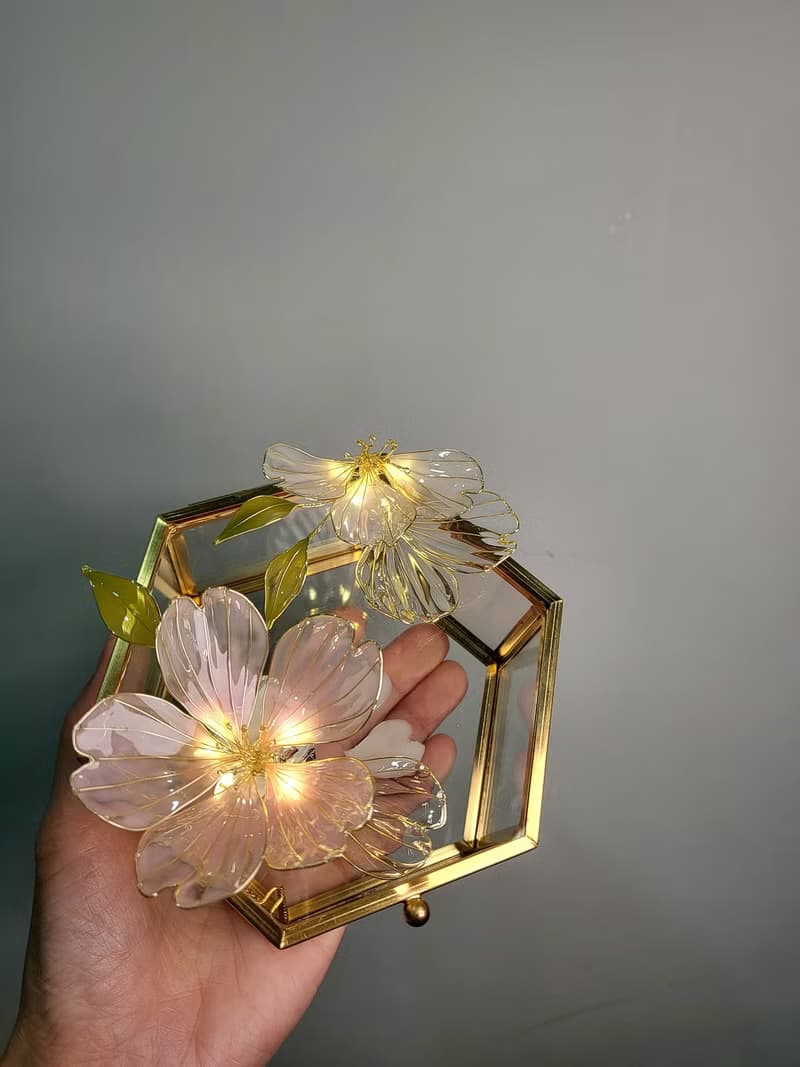 【沾浸藝術•玻璃飾盒】櫻花。小夜燈。生日禮物
