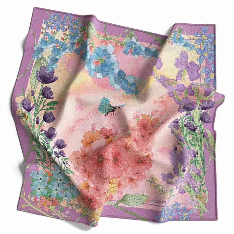 【春日絲巾】花繁蝶舞絲巾+絲巾扣高貴禮盒 | 母親節禮物