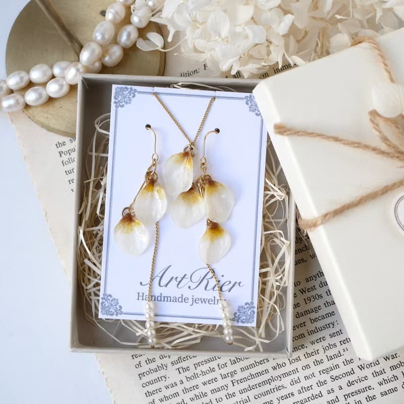 紅葉カラーの紫陽花アクセサリーセット/秋の手作りjewelry