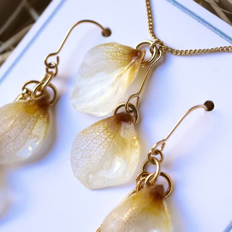 紅葉カラーの紫陽花アクセサリーセット/秋の手作りjewelry