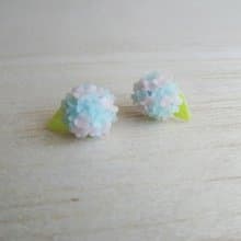 藍粉雙色繡球花  純銀耳環/耳夾