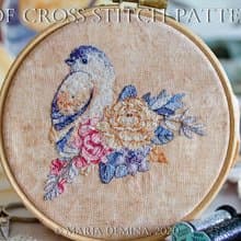 Moonlight Bird and Flowers Bouquet PDF cross stitch pattern 鸟花十字绣
