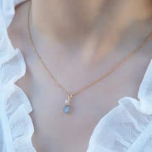 14K包金水滴寶石項鍊 - 拉長石 | 茶晶