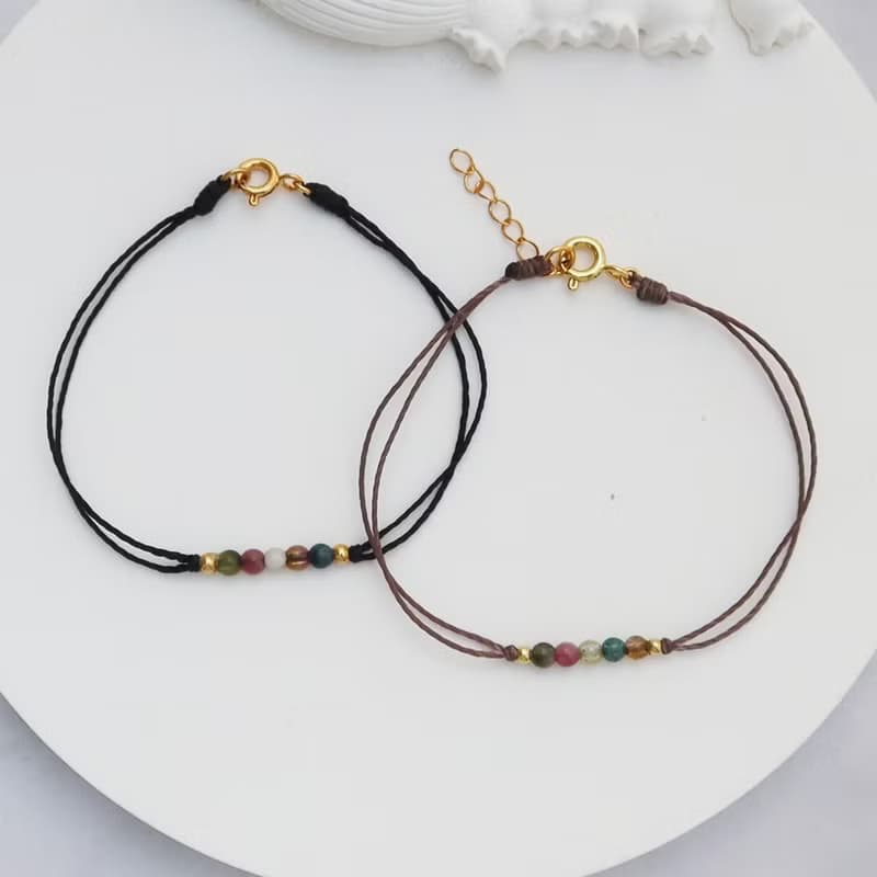 【水晶蠟繩系列】多彩碧璽圓珠手繩 | 正能量極細蠟繩 | 大員囡仔