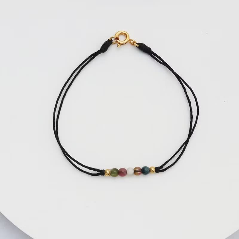 【水晶蠟繩系列】多彩碧璽圓珠手繩 | 正能量極細蠟繩 | 大員囡仔