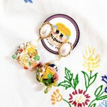 拼布刺繡泡泡球耳環/耳飾