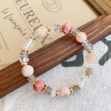 手作設計款能量水晶手鍊 粉櫻花瑪瑙/薔薇輝石/拉長石/白水晶
