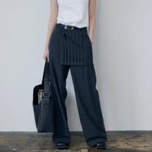 日系復古 百褶搭片裙褲 直筒長褲
