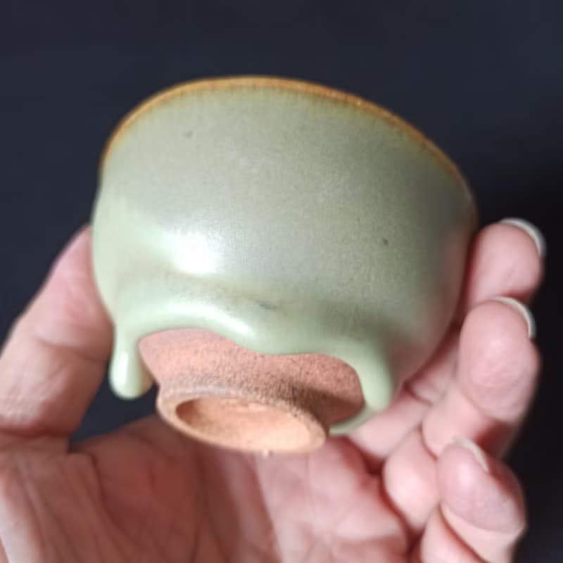 鶯歌陶瓷名家青瓷釉茶杯瓦斯窯還原燒垂釉絕美