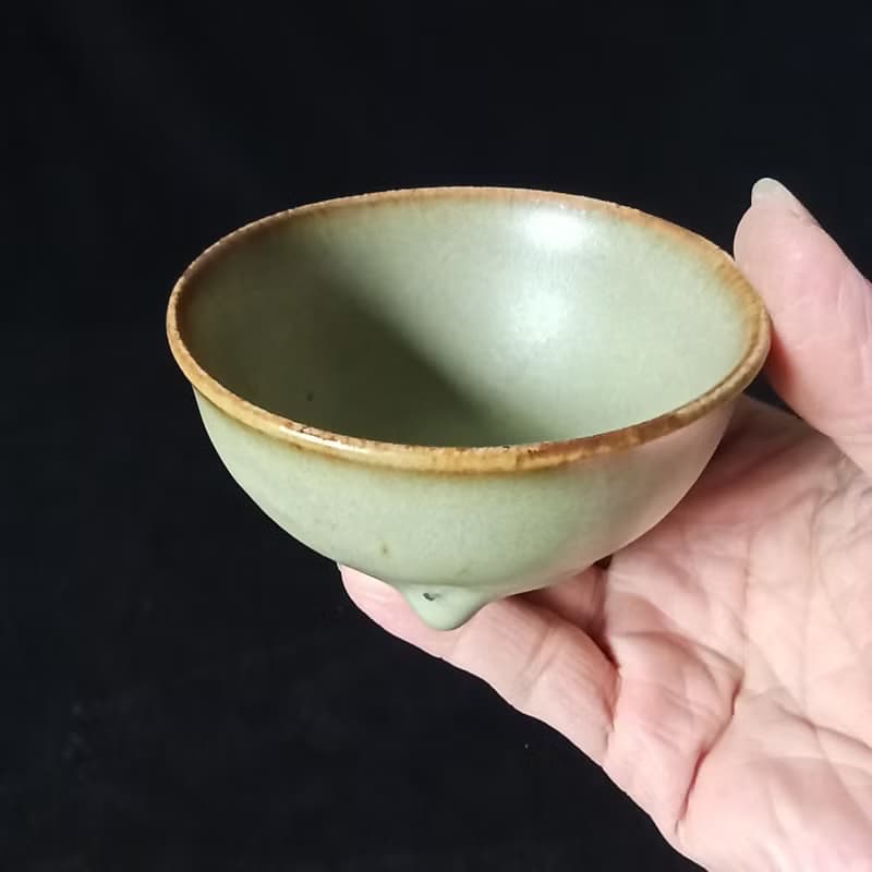 鶯歌陶瓷名家青瓷釉茶杯瓦斯窯還原燒垂釉絕美