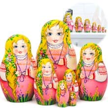 Girl Nesting Dolls Set 7 pcs - Folk Art Matryoshka Dolls in Traditional Costume